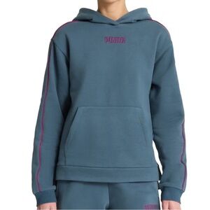 NWT Puma Medium Fleece Hoodie Dark Teal with Magenta details